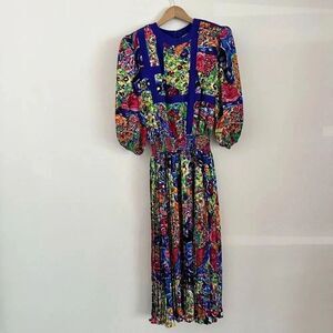 Susan Freis Vintage Women’s Abstract Maxi Dress Size XS Pleaded Skirt
